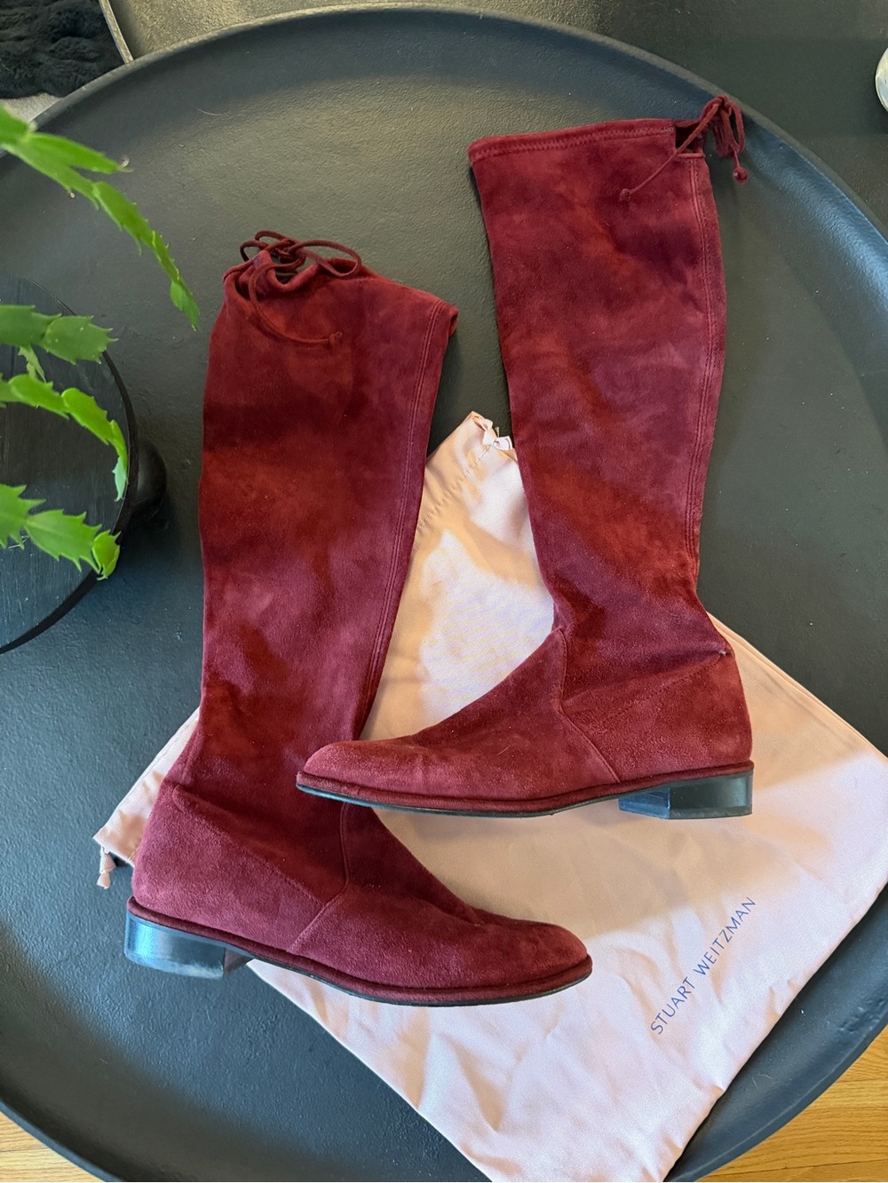 Stuart Weitzman Wine Red Suede Knee-High Boots